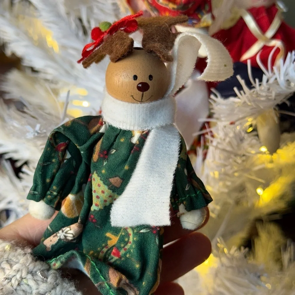 Vintage 1968 Festive Holiday Bear Nutcracker Wood Ornaments Clip Set
